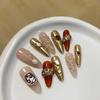 10 Pcs Long Almond Handmade Press On Nails With Rhinestones Reusable Stick On False Nails