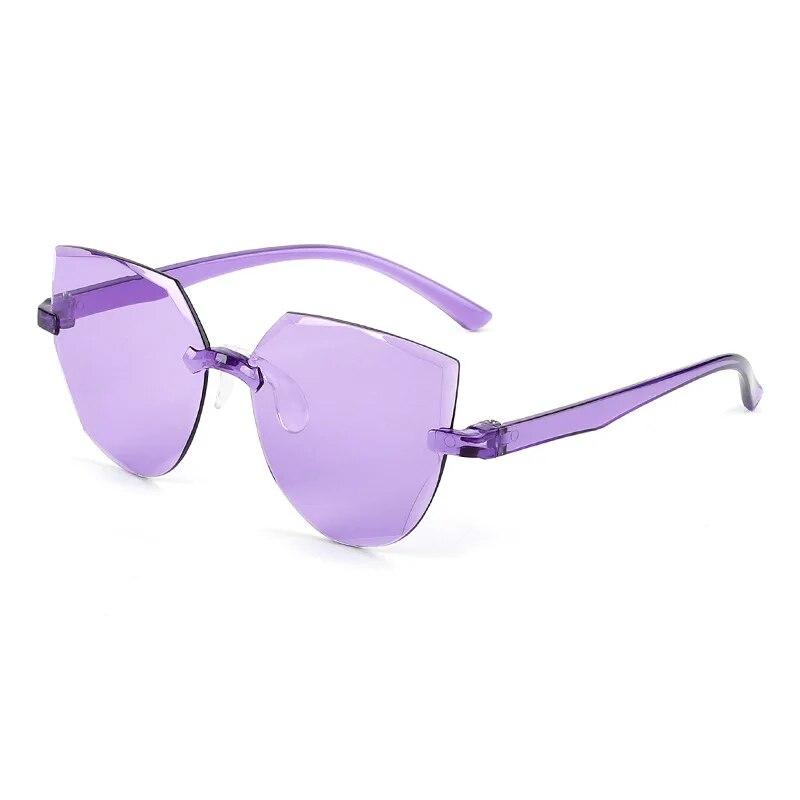New Vintage Cat Eye Round Sunglasses Women Korean Transparent Rimless Gradient Sun Glasses Luxury Shades UV400 Oculos