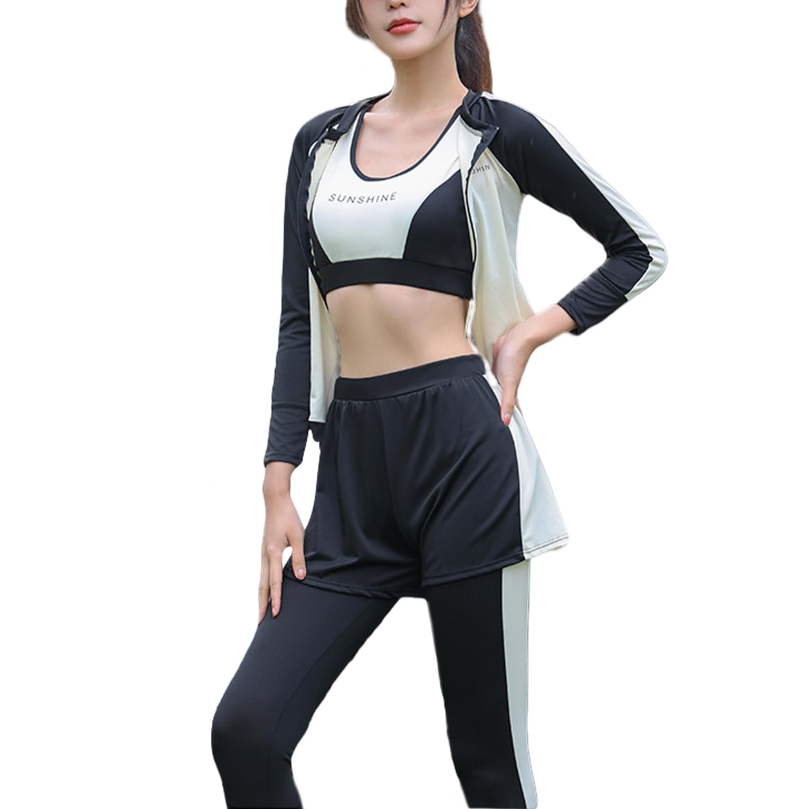 

EnagmourCheripo Набор купальника с солнцезащитой с топом и шортами для лестного силуэта. Идеально подходит для жаркой погоды и амфибий. Дизайн для похудения для и женский 5-предметный бежевый