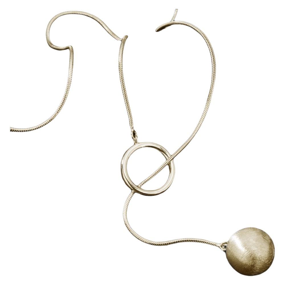 Geometric Shape Long Sweater Chain Luxury Silver Bead Necklace Brushed Round Ball Necklace  Gift
