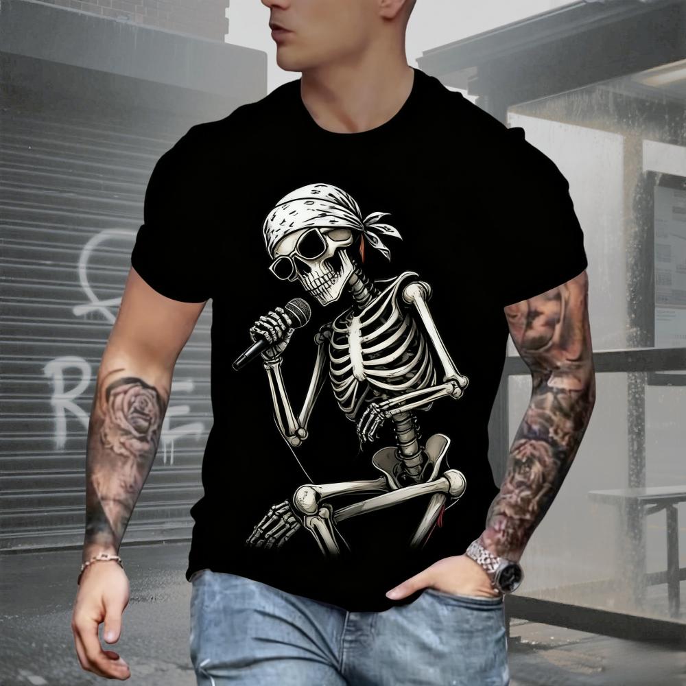 Summer AI Fashion Men's Skull Printed T-Shirts Breathable Short Sleeve Tee O-Neck Men's Clothing Vintage Comfort Y2k Women's Clothes