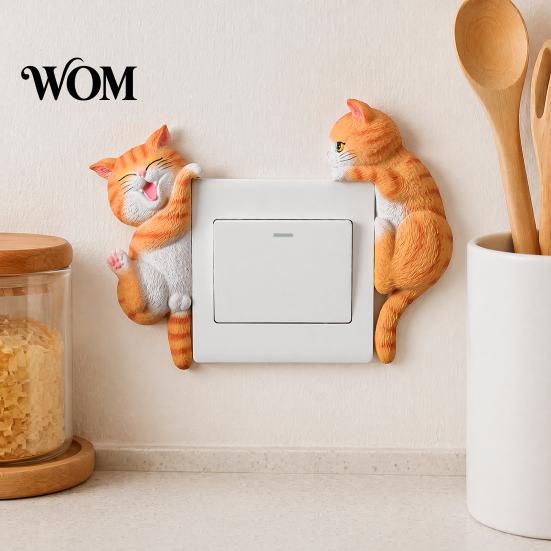 Easy Installation Wall Art 3D Cat Light Switch Sticker, Decorative Resin Plate Cover, Cute Animal Double Socket Guard Stickers, Peel And Stick