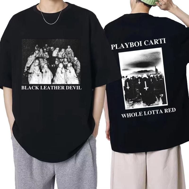 Playboi Carti Álbum de Música Whole Lotta Red Camiseta Estampada Ropa Unisex Camiseta Vintage de Rapero Hip Hop Tops Casuales de Verano Góticos