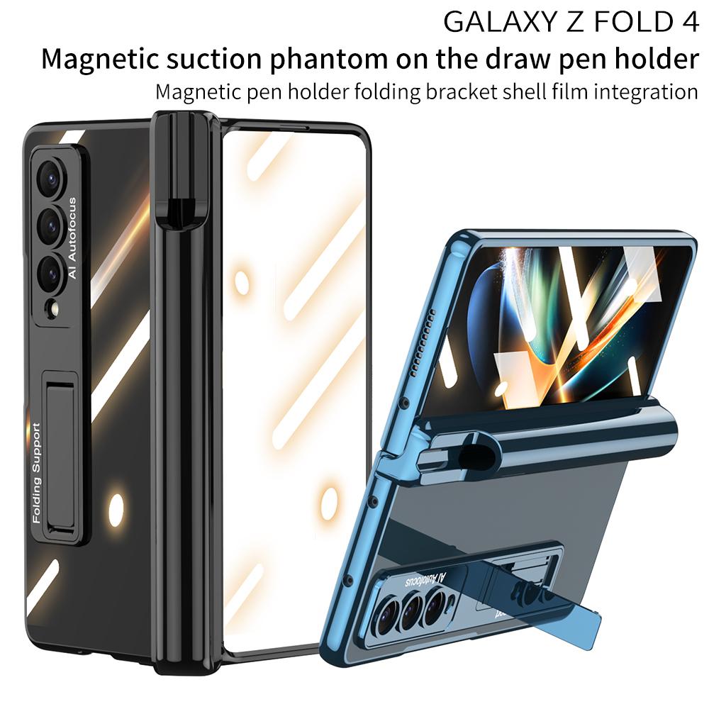 

Clear Hinge For Samsung Galaxy Z Fold 4 Case Glass Film Screen Protector Magnetic Pen Holder Stand Cover