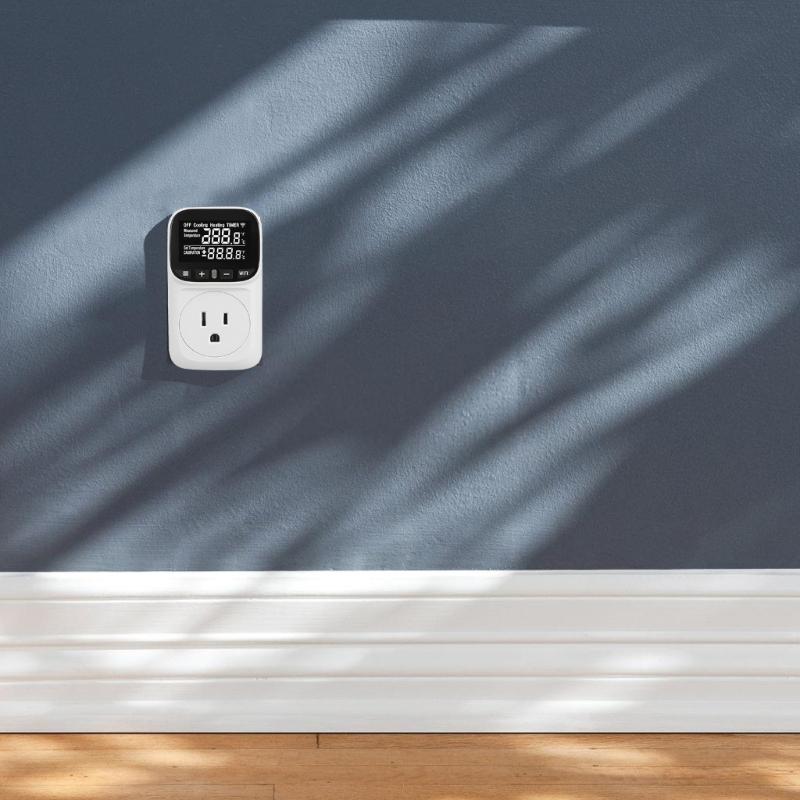 Controlled WiFi Thermostats Outlet with Timer Function & LED Indicates Programmable Socket for Indoor Appliances
