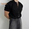 Summer Men Shirt Knitted Short Sleeves Turn-down Collar Single-breasted Stretchy Solid Color Cardigan Loose Daily Wear Casual Top