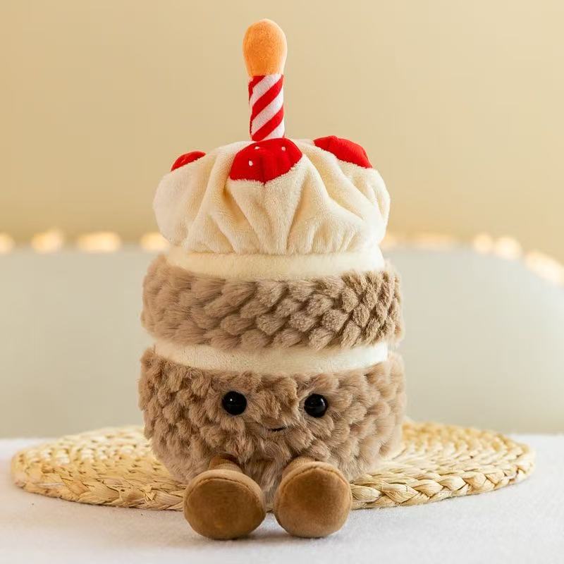 28cm Happy Birthday Kuchen Plüschpuppe Stoff Kiefer Geldbaum Plüschkissen mit Bein Lächelndes Gesicht Plüschtier Partydeko Kindergeschenk