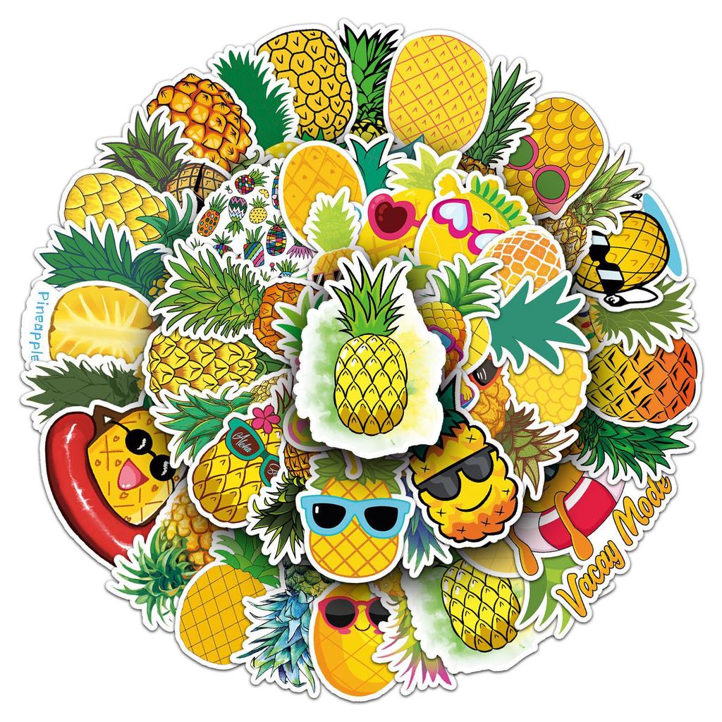 50pcs Cute Pineapple Fruit Stickers - Cartoon Graffiti for Journals, Phone Cases, Notebooks, Suitcases, Waterproof Decor