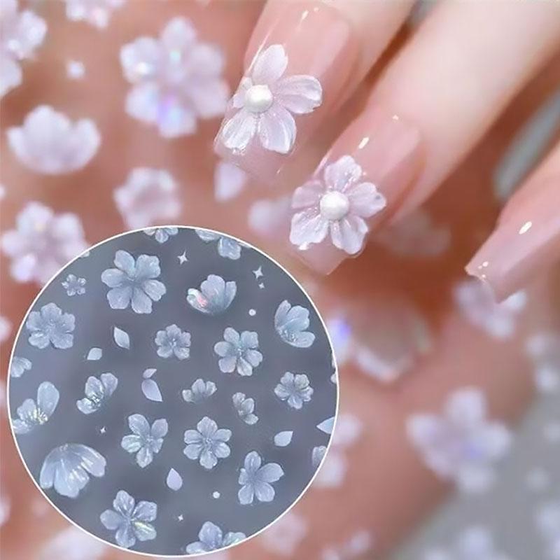 New Hipster Pure White Flowers Rose Spring Lily Camellia Daisy Jelly Cherry Blossom Nail Art Stickers Manicure Decals ZJT11