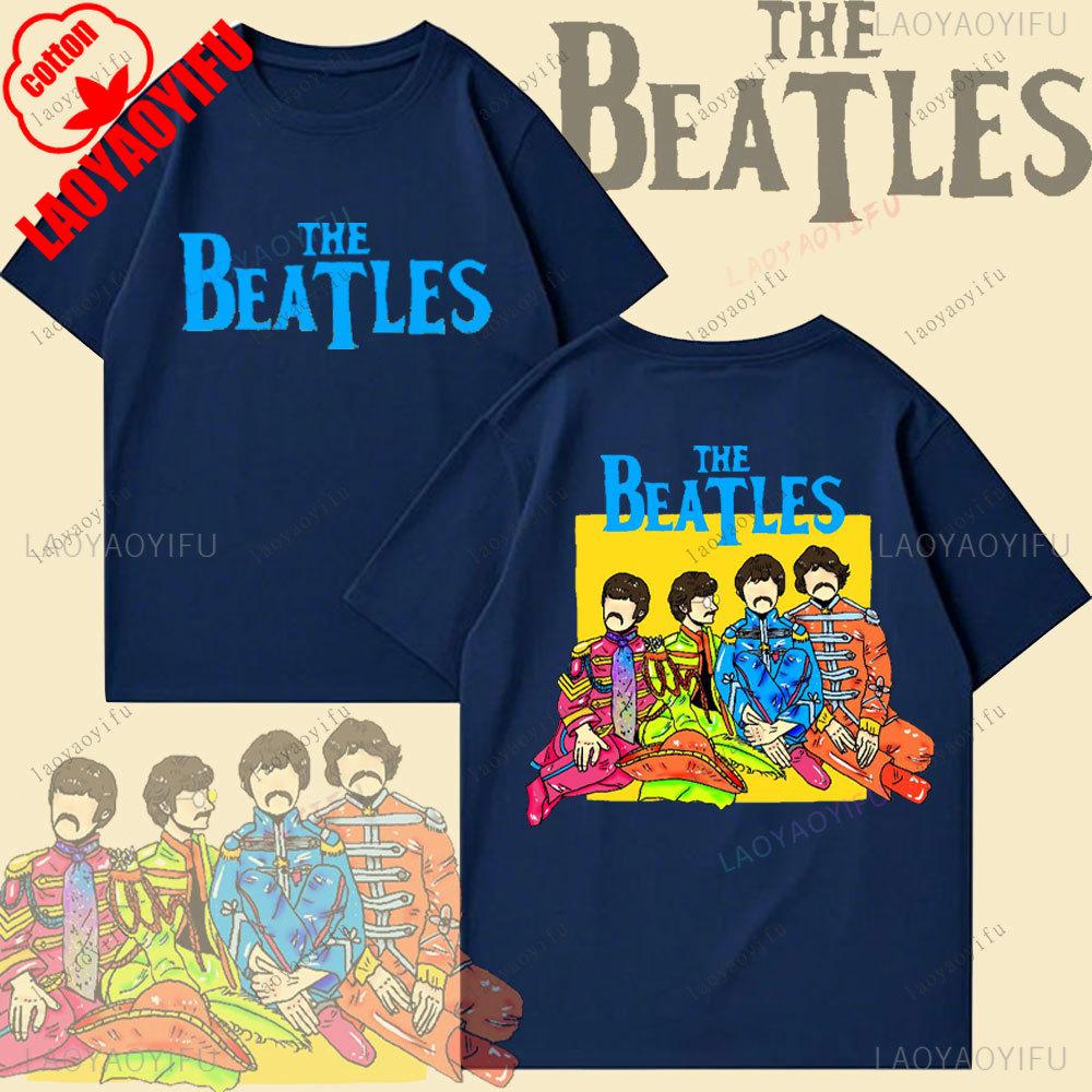 The Beatles Black Rock Band Tshirt Unisexs TShirt Y2k Street Fashion Streetwear Cotton Tops Oneck Shortsleeve Sweatshirt