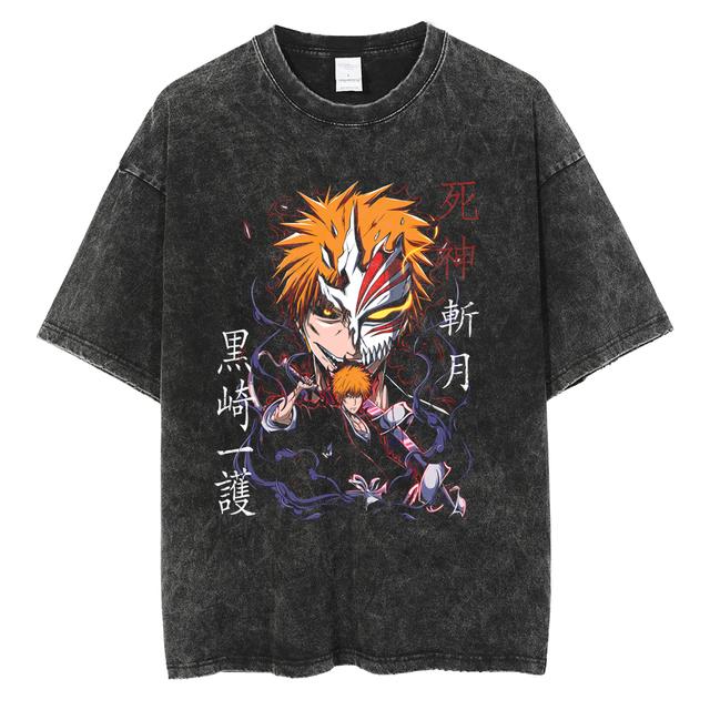Japanese anime Bleach Zaraki Kenpachi graphic print t-shirt for men and women manga t-shirts Harajuku men s oversized washed cotton t-shirt S
