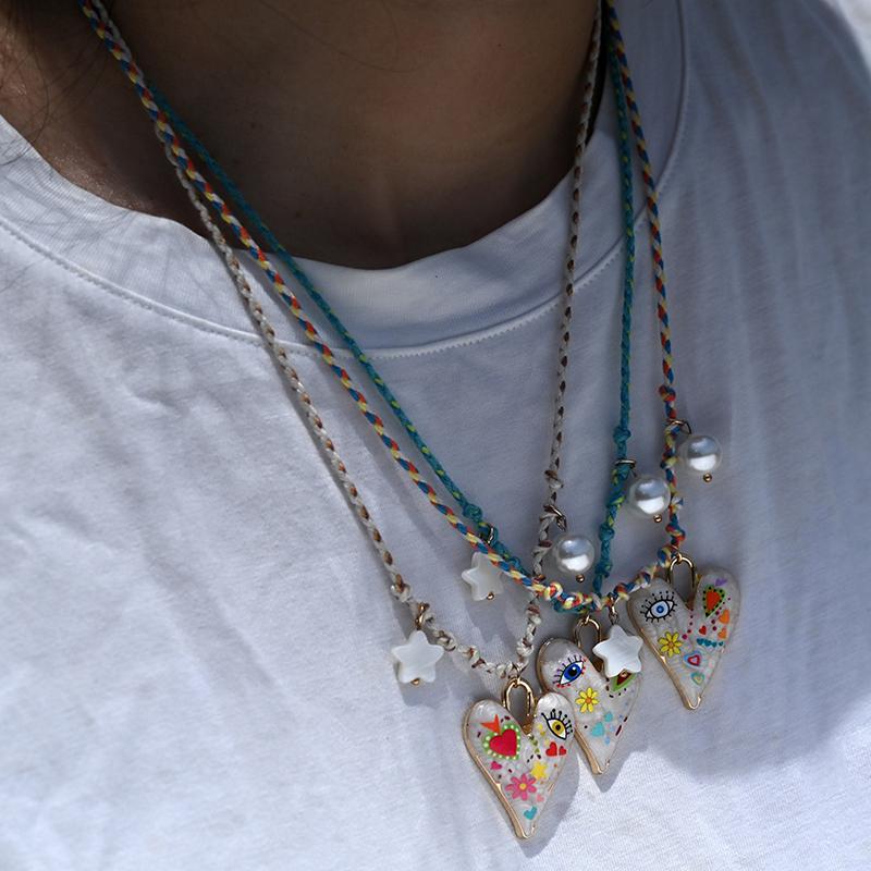 Handgefertigte geknotete Seil Herz Anhänger Halskette Pullover Kette Stapelbare Stern Perlen Halskette Für Frauen Schmuck Geschenk