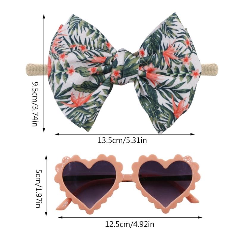 Multi-style Baby Sunglasses Headband Set Hearted Shaped Sunglasses & Bow Headband for Baby Girls Summer Outdoor Gift
