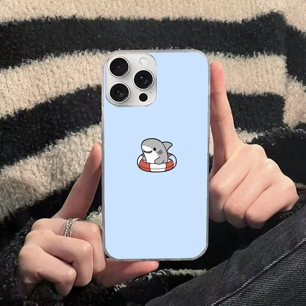 Cute anime Shark Phone Case For iPhone 17 16 15 14 13 12 11 Pro Max Plus Satin Colorful Cover