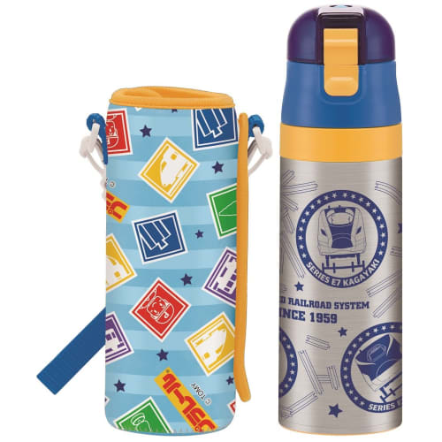 Skater Children's Stainless Steel Water Bottle, Direct Drinking, 470ml, Plarail, Child-friendly, Lightweight Type, Boys, Comes with Exclusive Cover, F