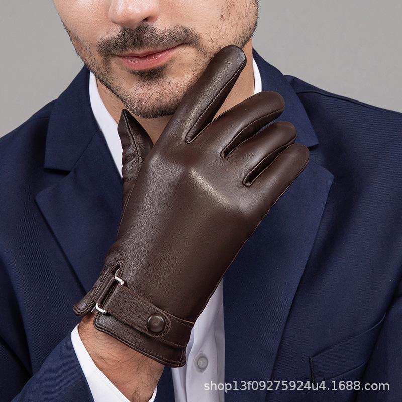 Men'S Real Sheepskin Gloves Are Warm In Winter, Piled And Thickened Touch Screen For Driving And Riding, Business Leather Gloves Are Windproof