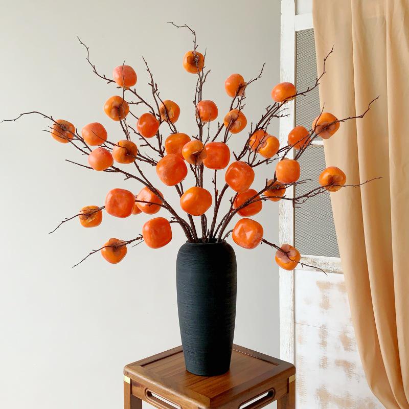 Pomegranate & Persimmon Fruit Tree Branch Bouquet: Artificial Floral Decoration for Living and Dining Rooms