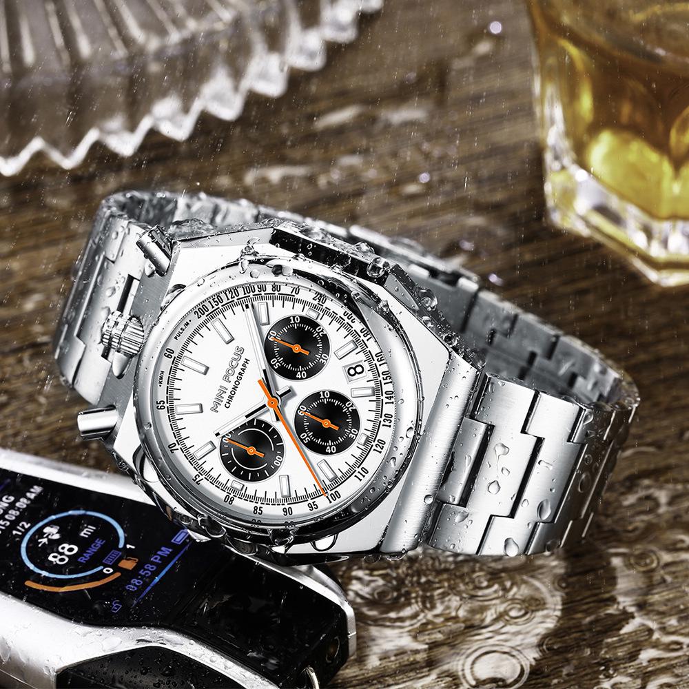 MINI FOCU Men's Multifunctional Quartz Retro Watch with Pulse Meter and Steel Band, Model 0601G