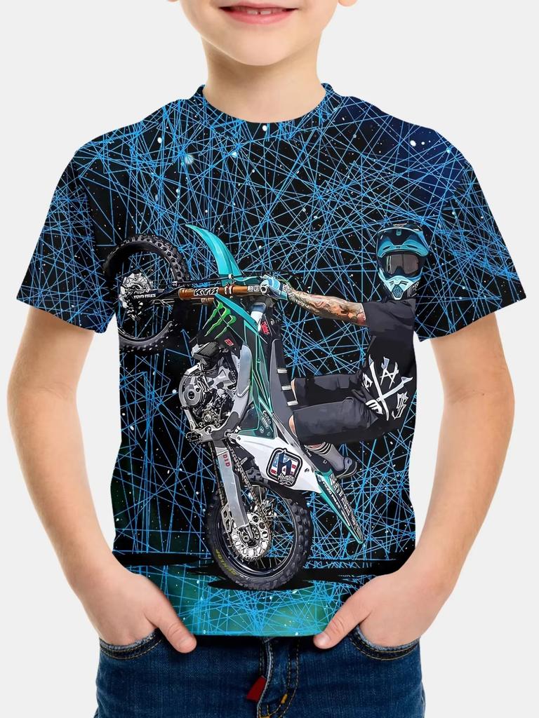 Chlapecké tričko s motorkářem 3D tištěné tričko pro chlapce 2-10 let Krátký rukáv Top pro miminka a děti Letní trendy Street Dětský top