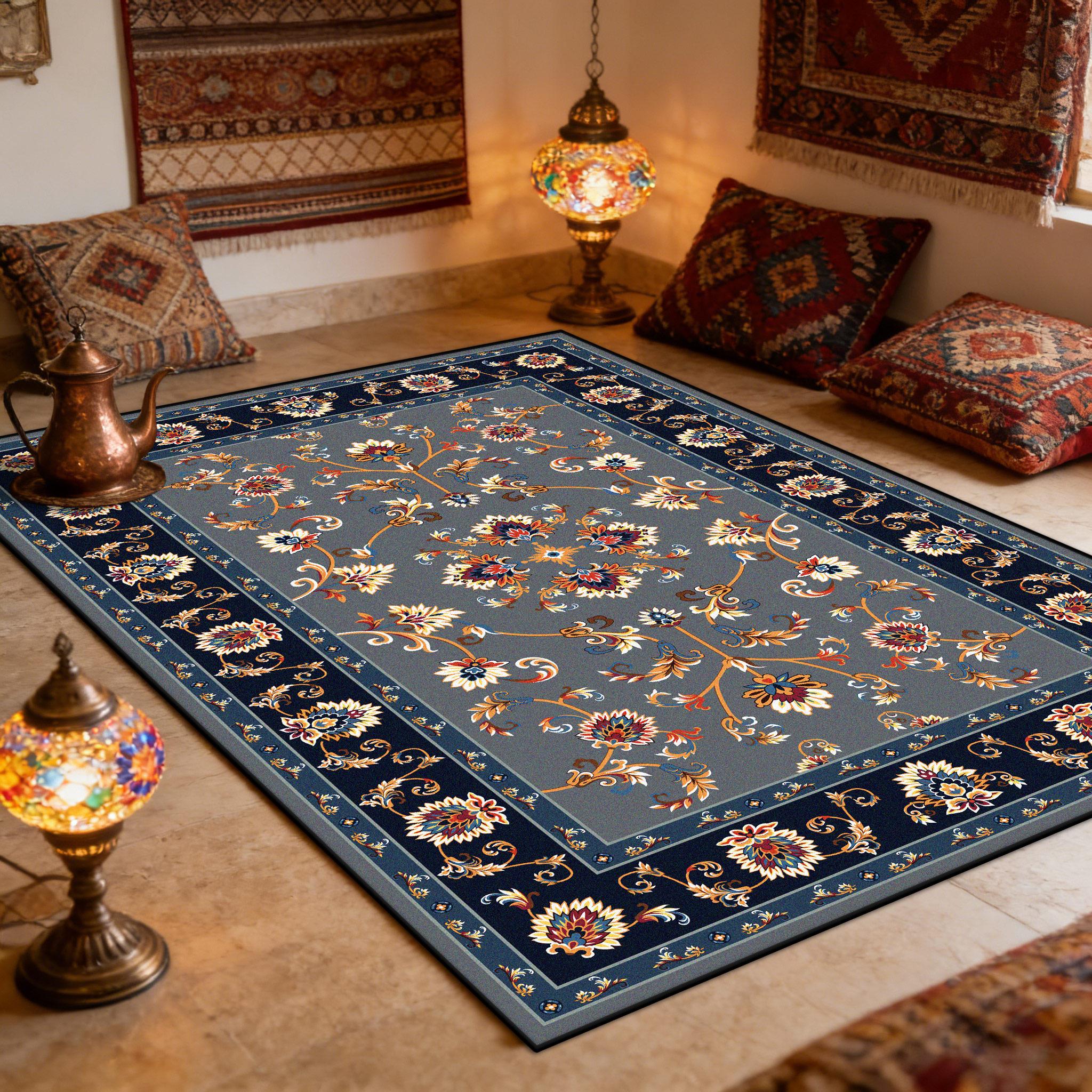 

Trkiye Ethnic Style Geometric Pattern Carpet for Living Room Retro Decor Non-slip Bedroom Rug Outdoor Courtyard Easy Clean Mat 60x90cm
