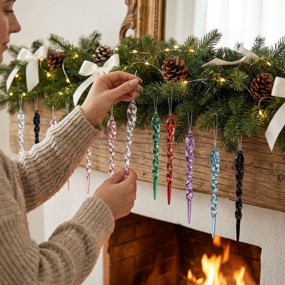 12Pcs Acrylic Xmas Icicle Pendants Shatterproof Ice Strip Hanging Ornaments Winter Holiday