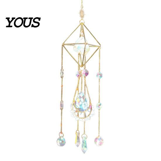Wind Chime Faux Crystal Suncatcher for Window, Natural Stone Rainbow Maker with Prism Home Decoration Pendant Indoor Outdoor, Home, Garden,