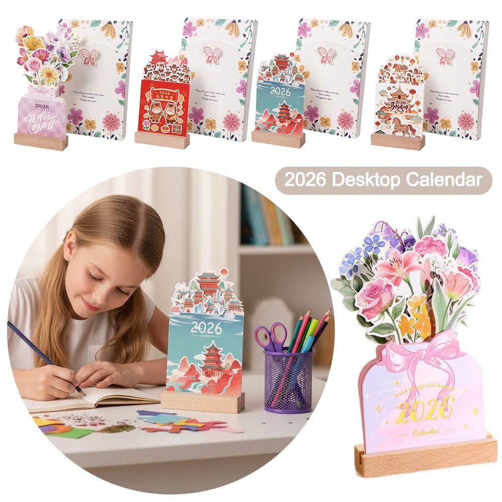 Wooden Base 2026 Desktop Calendar Detachable Base Monthly Planner  for New Year