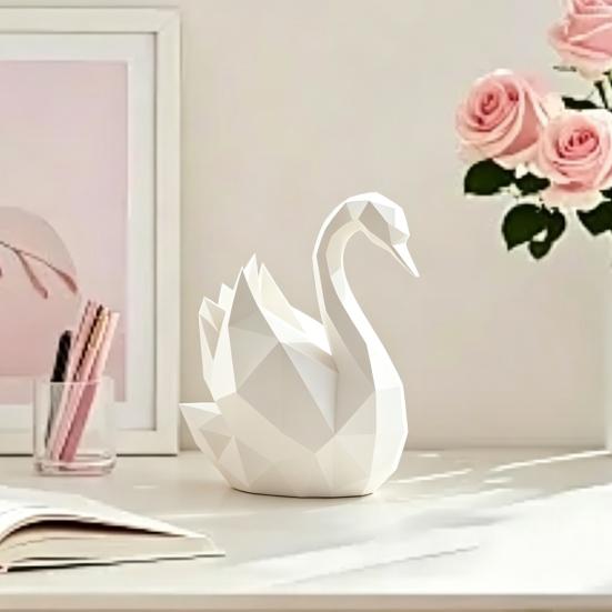 Ornamento da scrivania Design geometrico minimalista Scultura di cigno stampata in 3D Statuetta decorativa versatile Decorazione per stanza