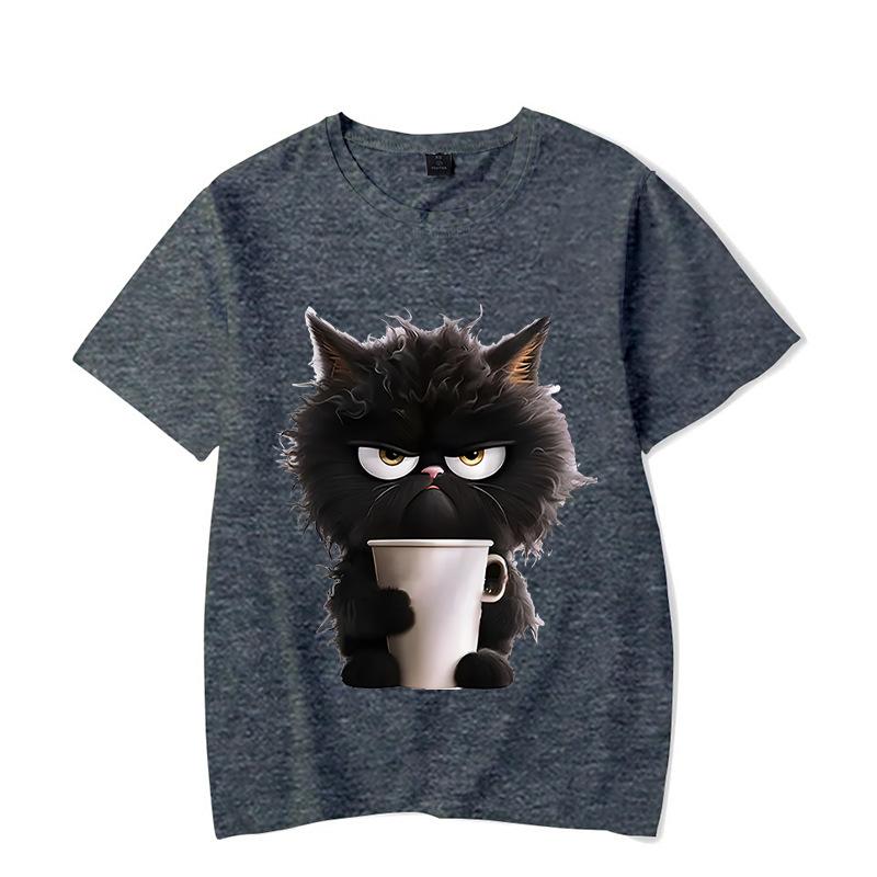 Cute Cat Fun Printed Cotton Short Sleeved T-shirt Summer Sports Leisure Loose Women's Top T-Shirts Women’s