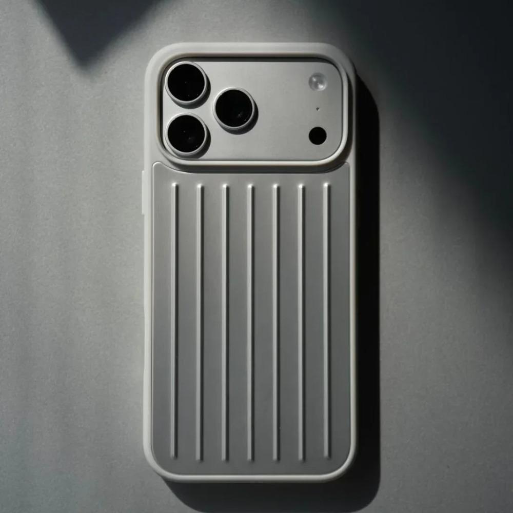 Business 3D Aluminum Alloy Corrugated Stripe Stylish Case For IPhone 17 Pro Max 16 15 14 13 Advanced Minimalist Solid Color Sle Luggage Non-Slip Cover