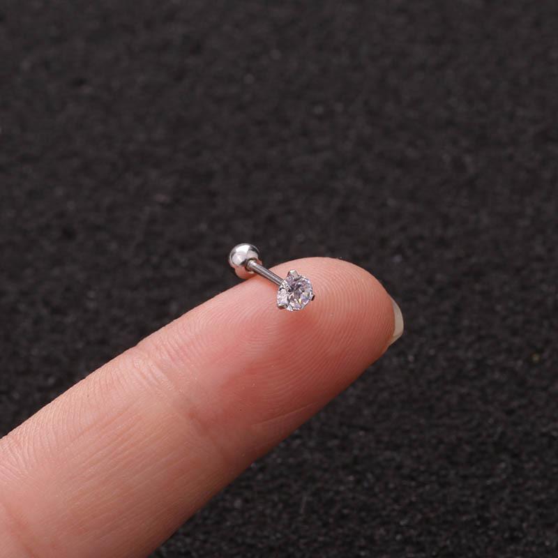 1Pc Explosive Jewelry Stainless Steel Thin Rod Screw Earrings Zircon Cartilage Earrings European And American Ear Piercing