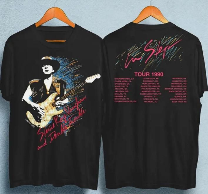 

Vaughan Ray Stevie 1990 Tour Step Vintage T-Shirt Black Unisex For Concert fans 4XL