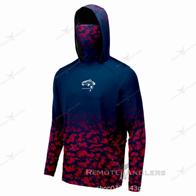 Mens UPF 50 Sun Protection Long Sleeve Hooded Fishing Shirt Breathable Quick Dry Outdoor Sports Cycling Jersey