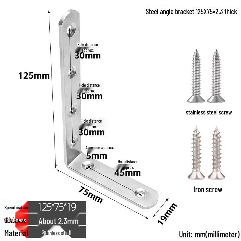 Thickened Stainless Steel 90° L-Shaped Bracket for Furniture and Shelves