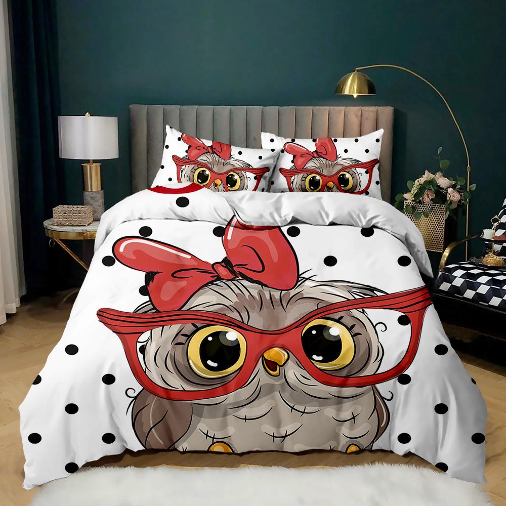 Owl Duvet Cover Twin King Queen Size Cartoon Owl Comforter Cover Bird Animal Bedding Set Kid Quilt Cover Polyester Quilt Cover