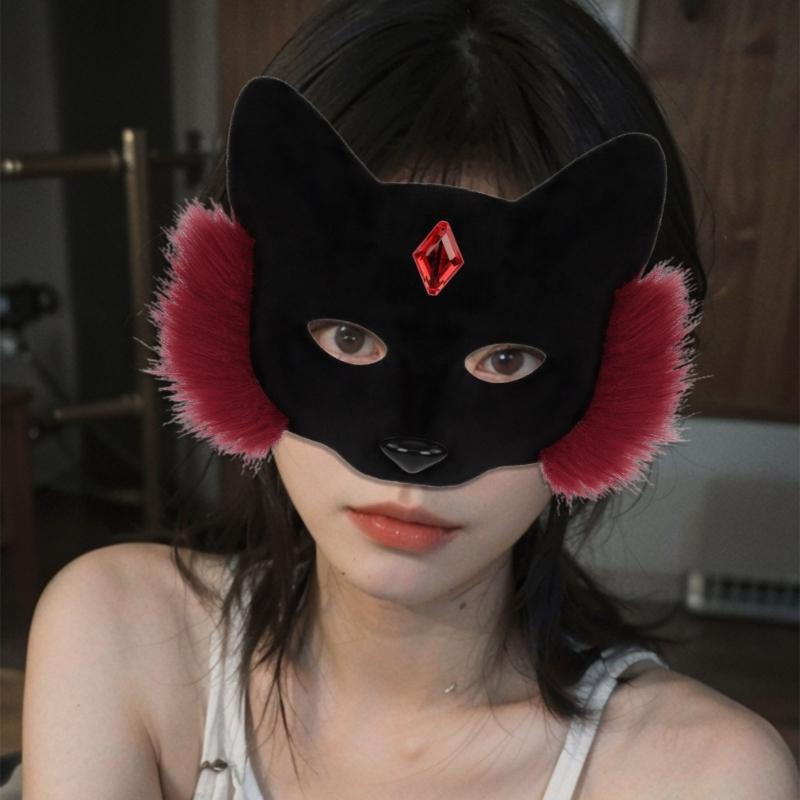 Animal Foxes Wolf Mask Halloween Party Cosplay Costumes Props Plush Cats Half Face Mask Masquerades Mask for Carnivals