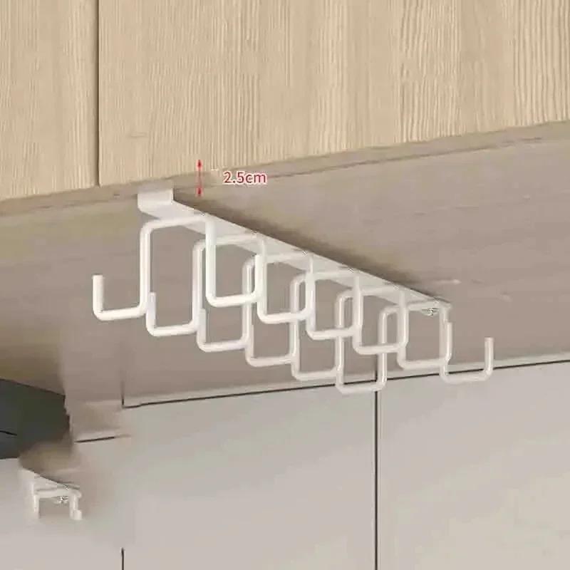 New Hole-free Kitchen Hook Rack  Iron Double-row Hook Hanging Rod  Kitchen Utensil Rack, Spoon and Shovel Rack Wall Hanging M белый
