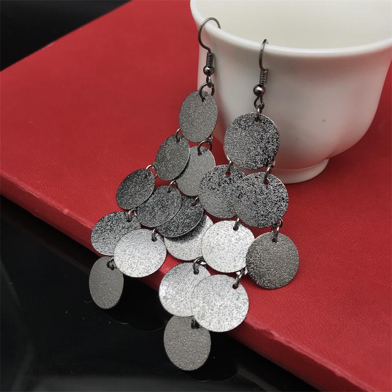 European Multi-Layer Electroplated Metal Round Earrings - Exaggerated Style