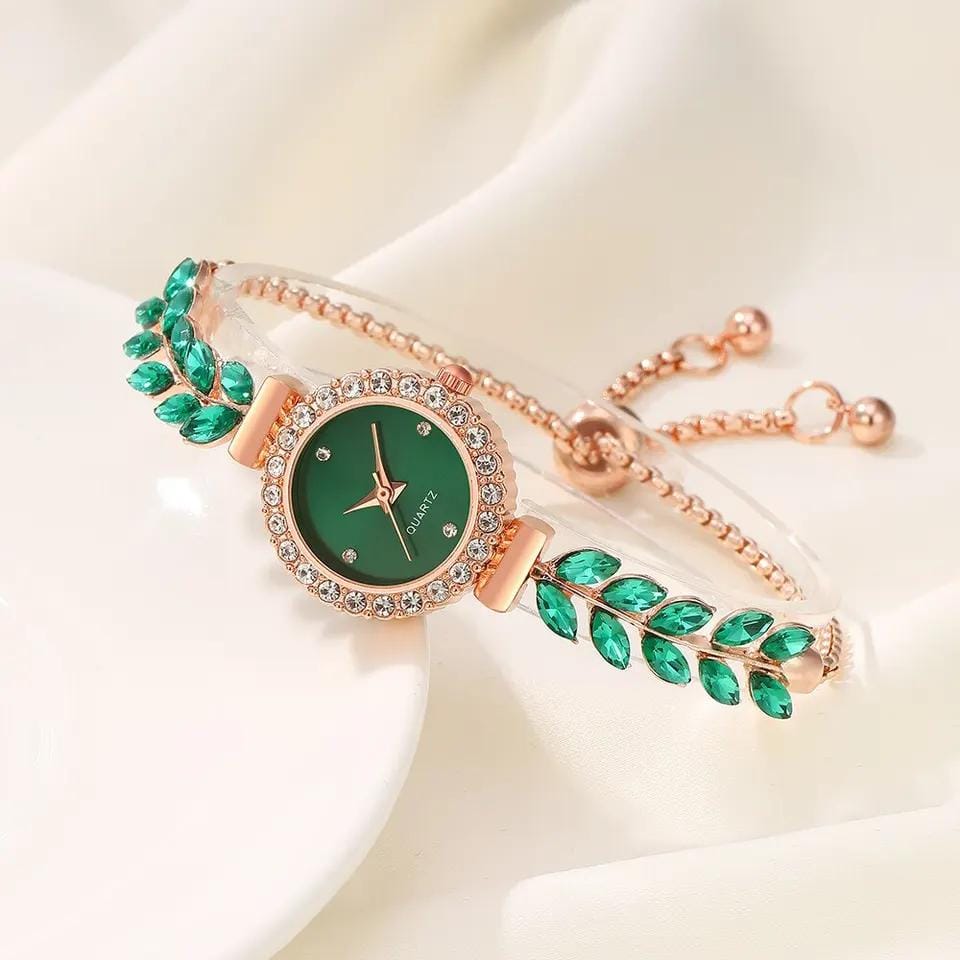 Women's High Appearance Level Simple Diamond Point Dial with Diamond Rice Rice Steel Band Quartz Watch + Bracelet Jewelry Set.