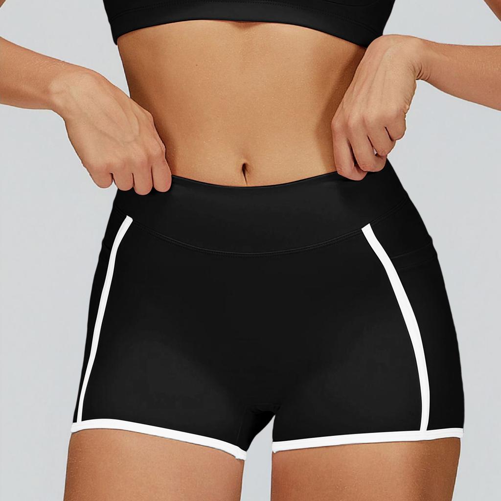 Women's High Waist Yoga Shorts Slim Fit Stretchy Athletic Running Workout Gym Shorts with Contrast Trim for Fitness Training