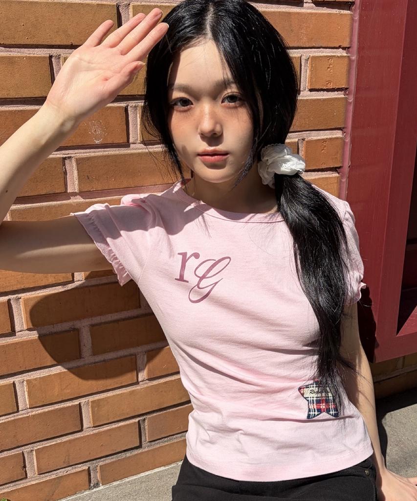Loginaenloji Rg Lettering Check Star T-Shirt Babypink