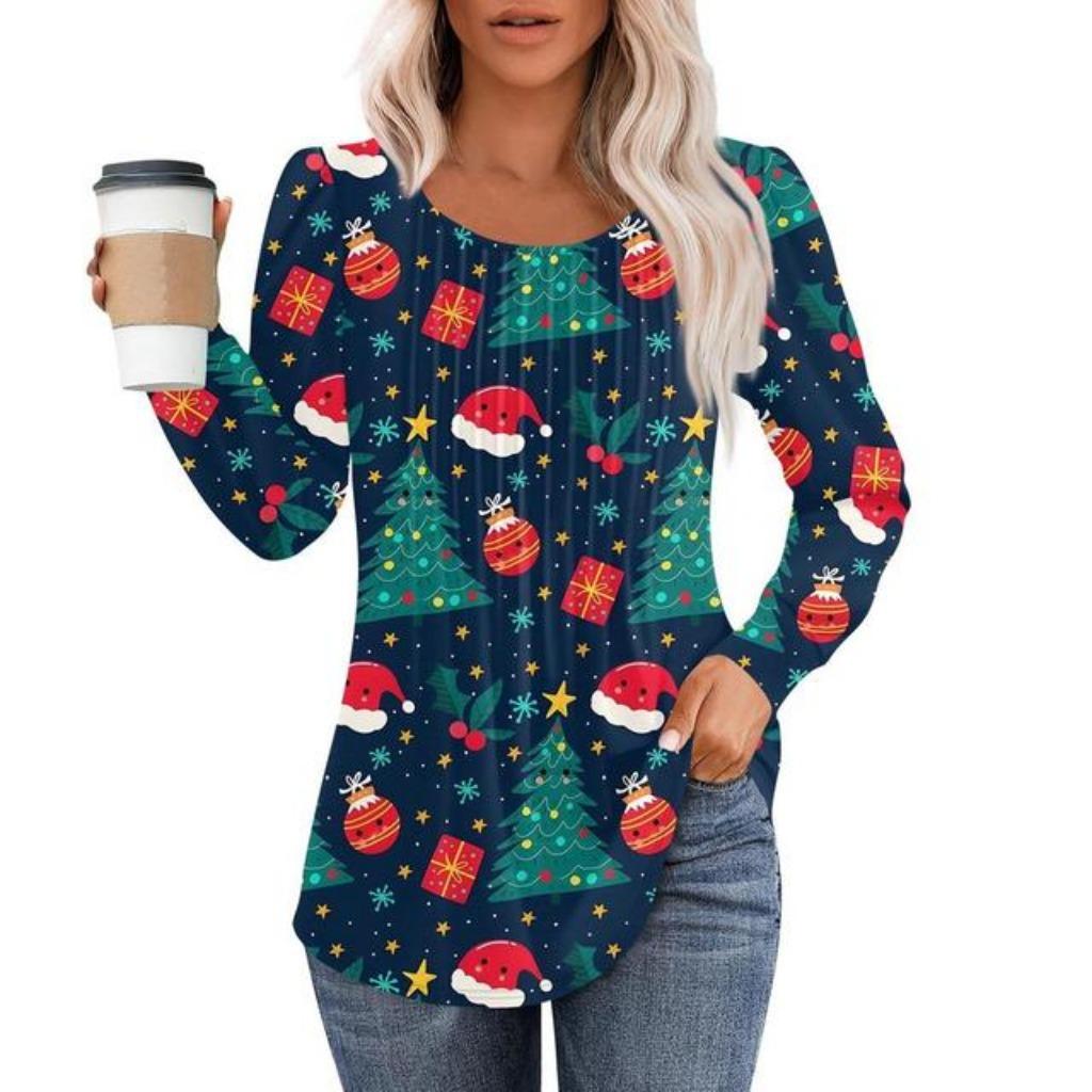 

Рождественская женская толстовка с круглым вырезом, с длинным рукавом, свободная, повседневная, с рождественскими цветами, с забавным узором и принтом XL