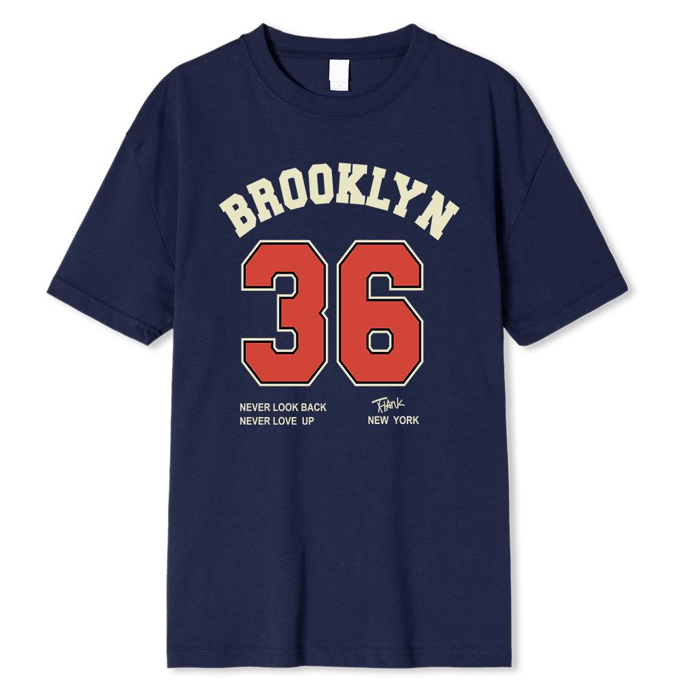 Brooklyn 36 Art Letter Retro Design Cartoons Printing Clothing Male Breathable Tshirt Loose T-Shirts Cotton Short Sleeve