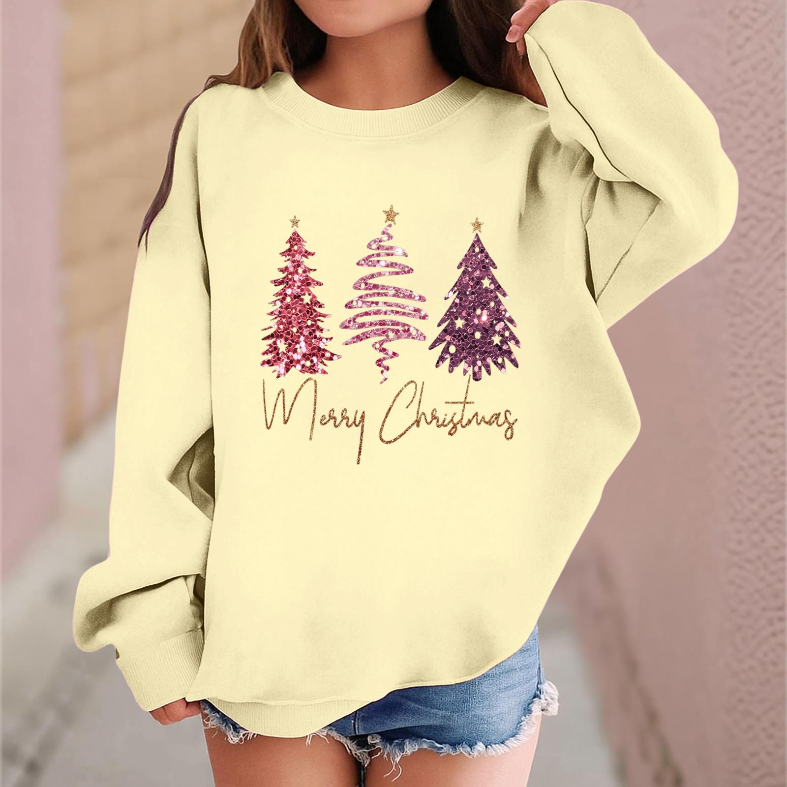 

Детский модный повседневный пуловер с длинными рукавами и свободного кроя с рождественским принтом 160 бежевый