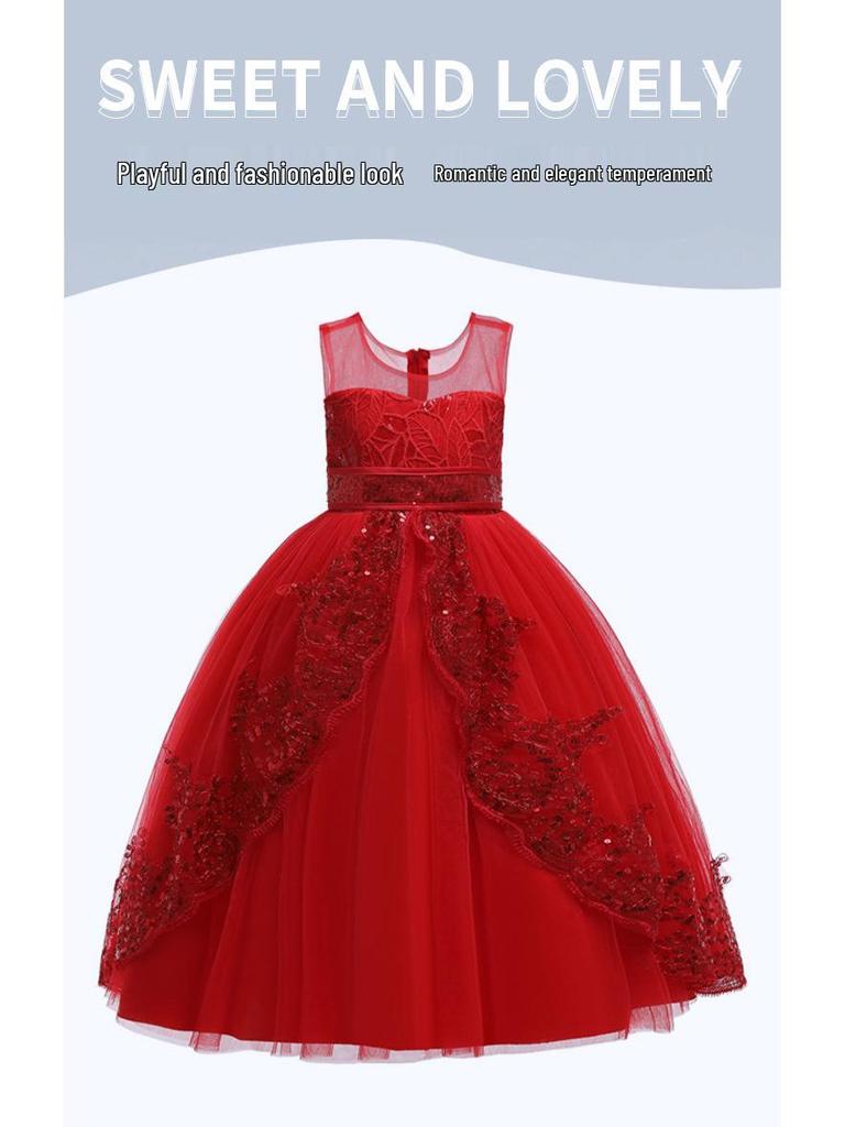 Girls' Sequin Lace Flower Girl Wedding Dress