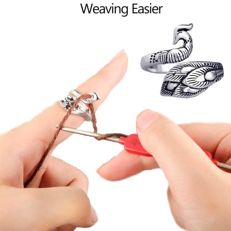 Adjustable Knitting Loop Crochet Loop Rings with Stiching Marker Open Finger Holder Rings for Faster Knitting Yarn Guide