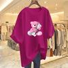 Women's Summer Bear Print Cotton Short Sleeve Loose Round Neck Top