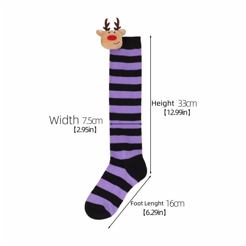 Winter Children's Stockings Striped Christmas Elk Doll High Tube Socks For Girls Boys Knee High Kids Long Sock New Year One Size