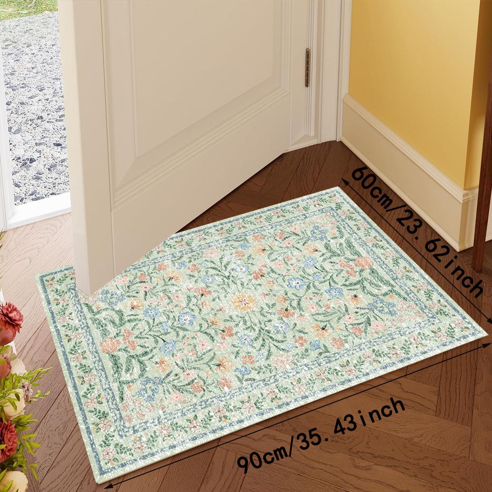Blue Floral Imitation Wool Easy-Care Carpet – Machine Washable and Dirt-Resistant