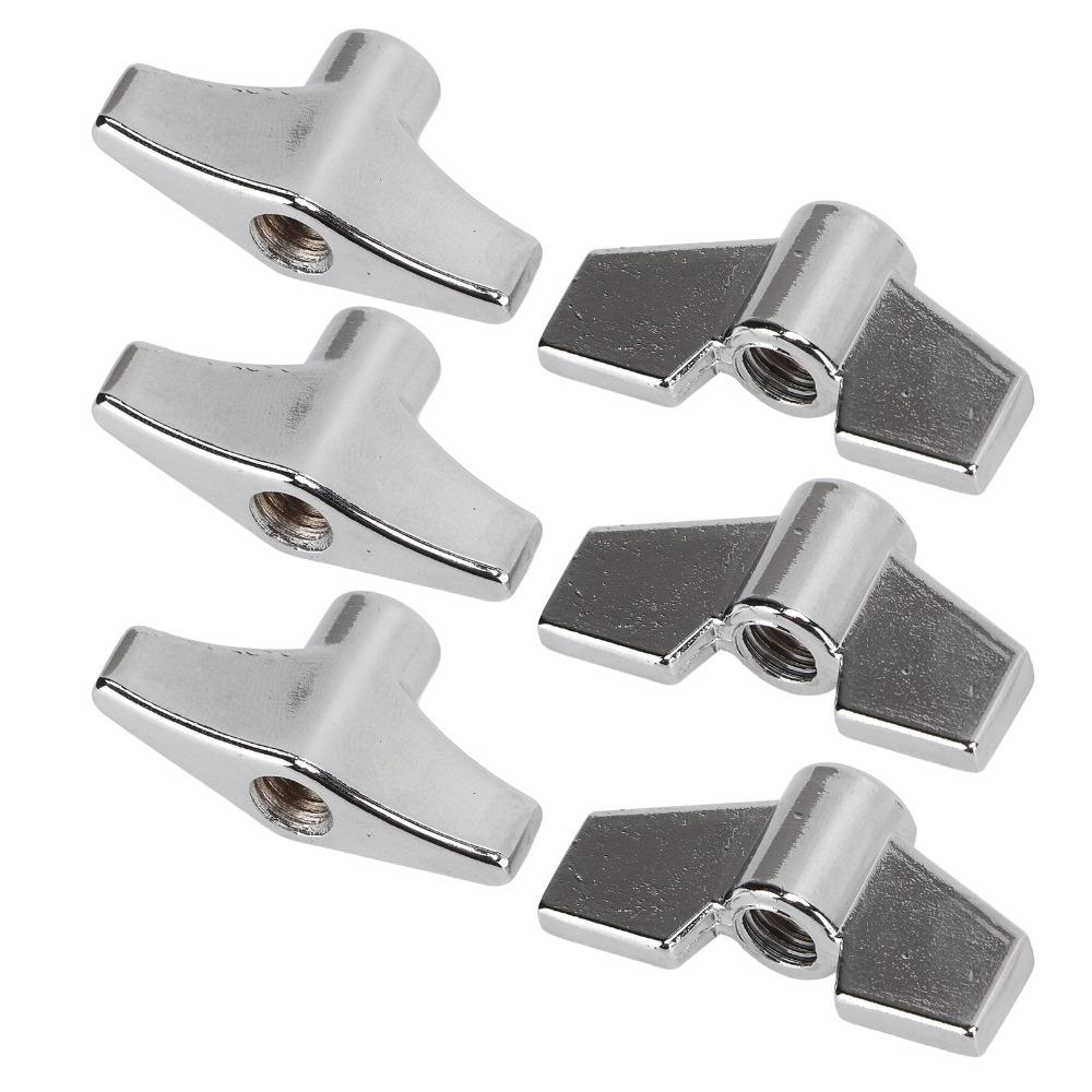 6PCS Metal Drum Set Wing Nuts Silver T Type Stand Nut Drum Set Accessories